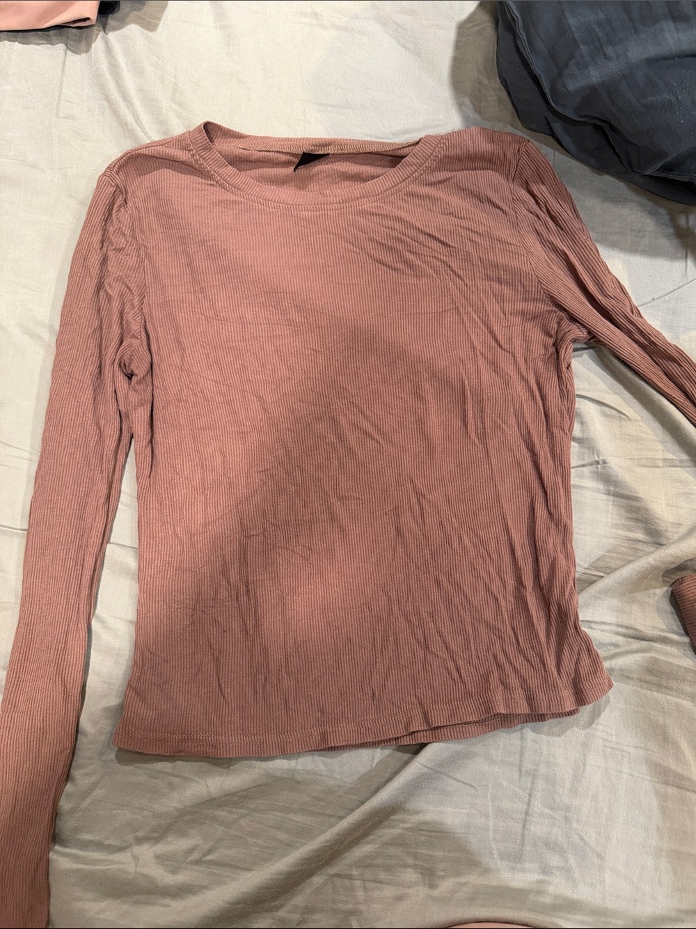 SHEIN Ribbed Long Sleeve Tee in Dusty Rose